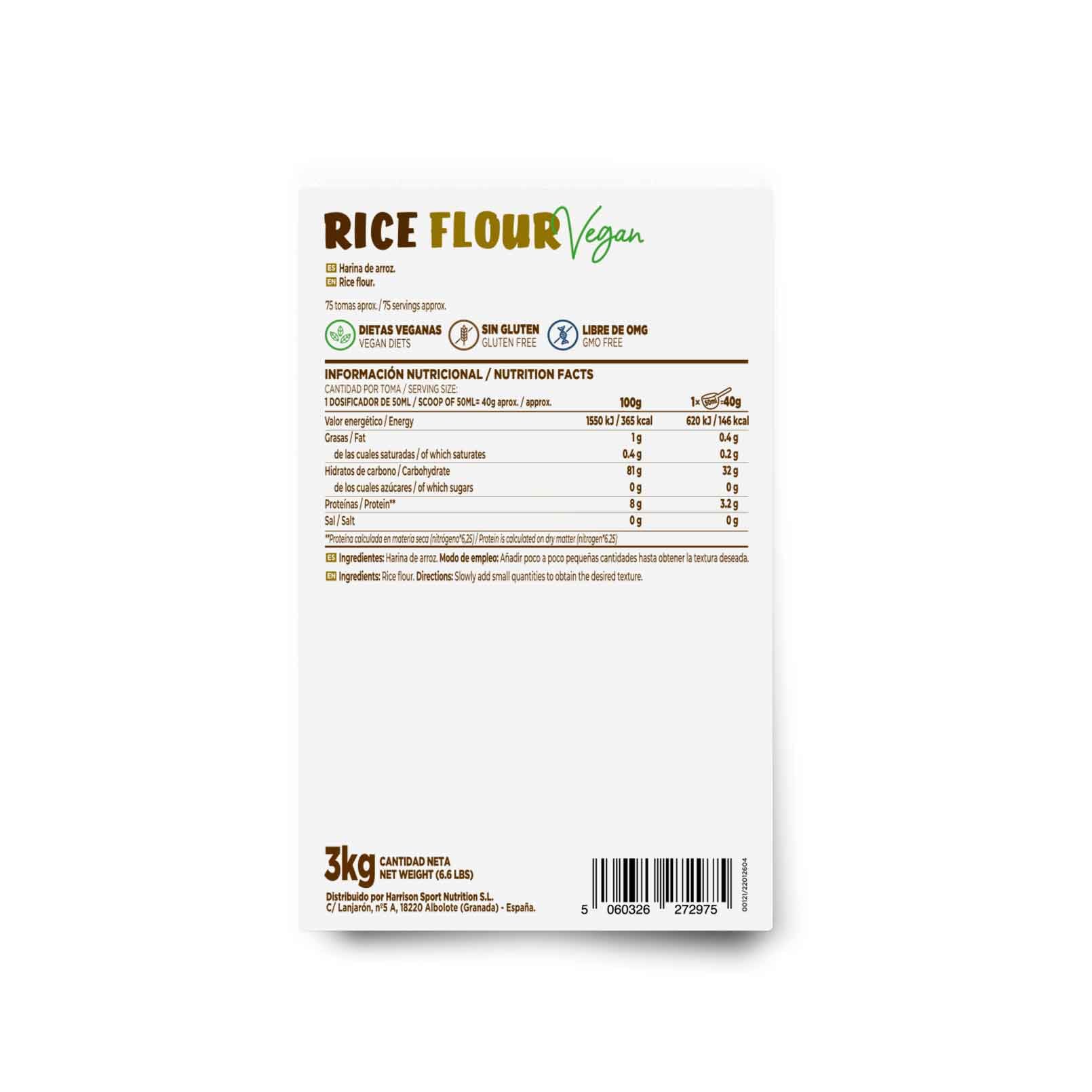 Harina de Arroz de HSN | Sin Sabor 3 Kg = 75 Tomas por Envase | Para Cocinar | Ideal recetas de repostería y cocina para celiacos | No-GMO, Vegano, Sin Gluten