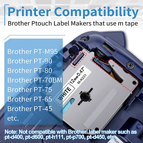 Replace For Brother M Tape P Touch 12Mm 0.47 1/2, M-K231 M-K131 Mk431 Mk531 Mk631 Mk731 Compatible With Brother Pt-M95 Pt-65 Pt-90 Pt-80 Pt-70Bm Pt-45 Label Maker Refill, 6 Color M Series Label Tape #TOP1