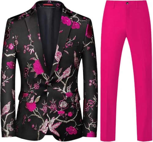 Men's 2 Piece Slim Fit Printed Tuxedo Suit Set One Button Suit Jacket Pants Sets Casual Business Wedding Suits