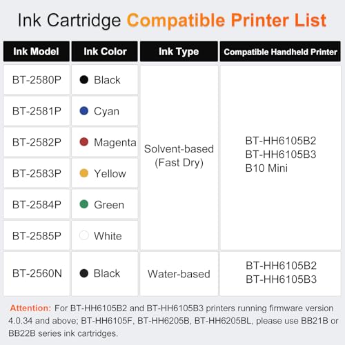 v4ink Bentsai BT-2580P Black Ink Cartridge 42ml Solvent Fast Dry Ink Replacement for Handheld Inkjet Printer BT-HH6105B2, BT-HH6105B3, B10