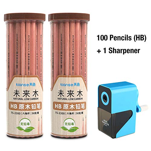 TIANSE DibujoLápices con sacapuntas de plastico, HB Lápices de Dibujo del Artista y Bosquejo Material de dibujo Set para Artista Estudiante Niños y Adultos (paquete de 100 unidades)