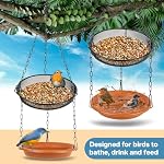 RAINFLOW Hanging Bird Bath for Outdoors - Hanging Bird Feeder for Outside, Platform Bird Water Feeder Bath Tray Wildlife Feeder,Tray for Outdoors Garden Backyard Attracting Wildbirds,2 in 1 Set