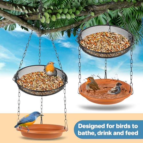 RAINFLOW Hanging Bird Bath for Outdoors - Hanging Bird Feeder for Outside, Platform Bird Water Feeder Bath Tray Wildlife Feeder,Tray for Outdoors Garden Backyard Attracting Wildbirds，2 in 1 Set - Thumbnail 4