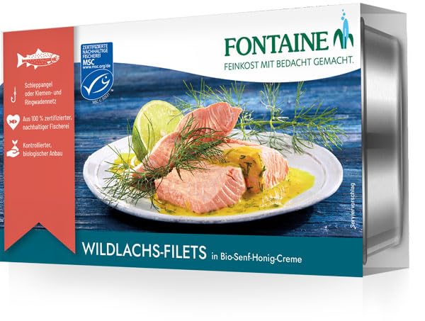 Fontaine - Wildlachs-Filets in Bio-Senf-Honig-Creme – 200 g – 5er Pack - Premium Lachsfilets aus 100% zertifizierter, nachhaltiger Fischerei und kontrolliertem Anbau