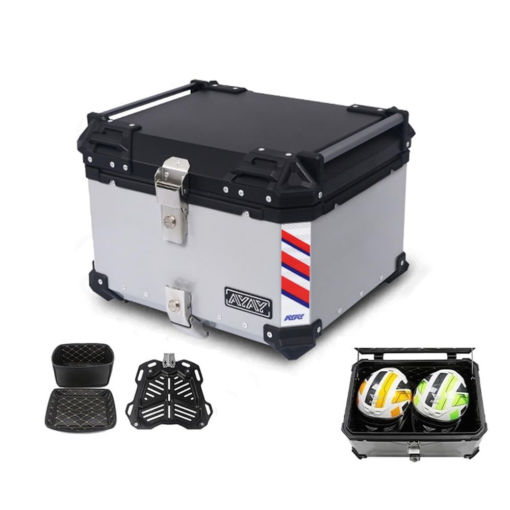 Aluminum Motorcycle Trunk Top Box 25L 30L 36L 45L 55L 65L, Universal Motorbike Top Case, Helmet Luggage Carrier Case Motorbike Tour Tail Box, with Security Lock(Silver,25L)