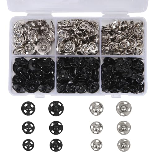 Snap Button Kit for Fabric Sewing 140 Pairs Snap Buttons in Black & Silver Complete Variety Set for Clothing Repair & DIY Craft Projects