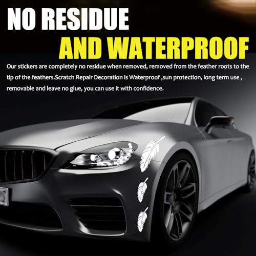 Image of Ouliget Car Stickers Feathers Cover Scratches,Scratch Repair Decoration Vinyl Decals,Car Decoration Mirror Sticker Laptop Wall Decal,White