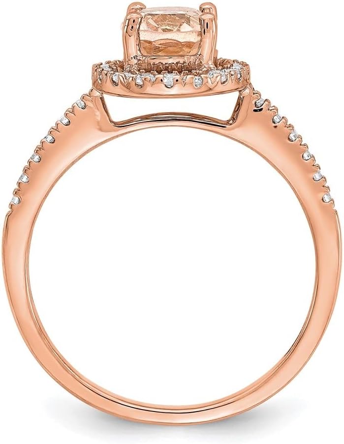 Diamond2Deal 14K Rose Gold Oval Shape Morganite and Diamond Halo Complete Engagement Ring, 0.3Ct