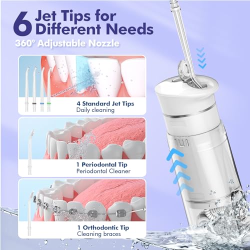 Image of Bezvoi Mini Portable Water Flosser for Travel, 5 Modes Dental Floss, 6 Tips