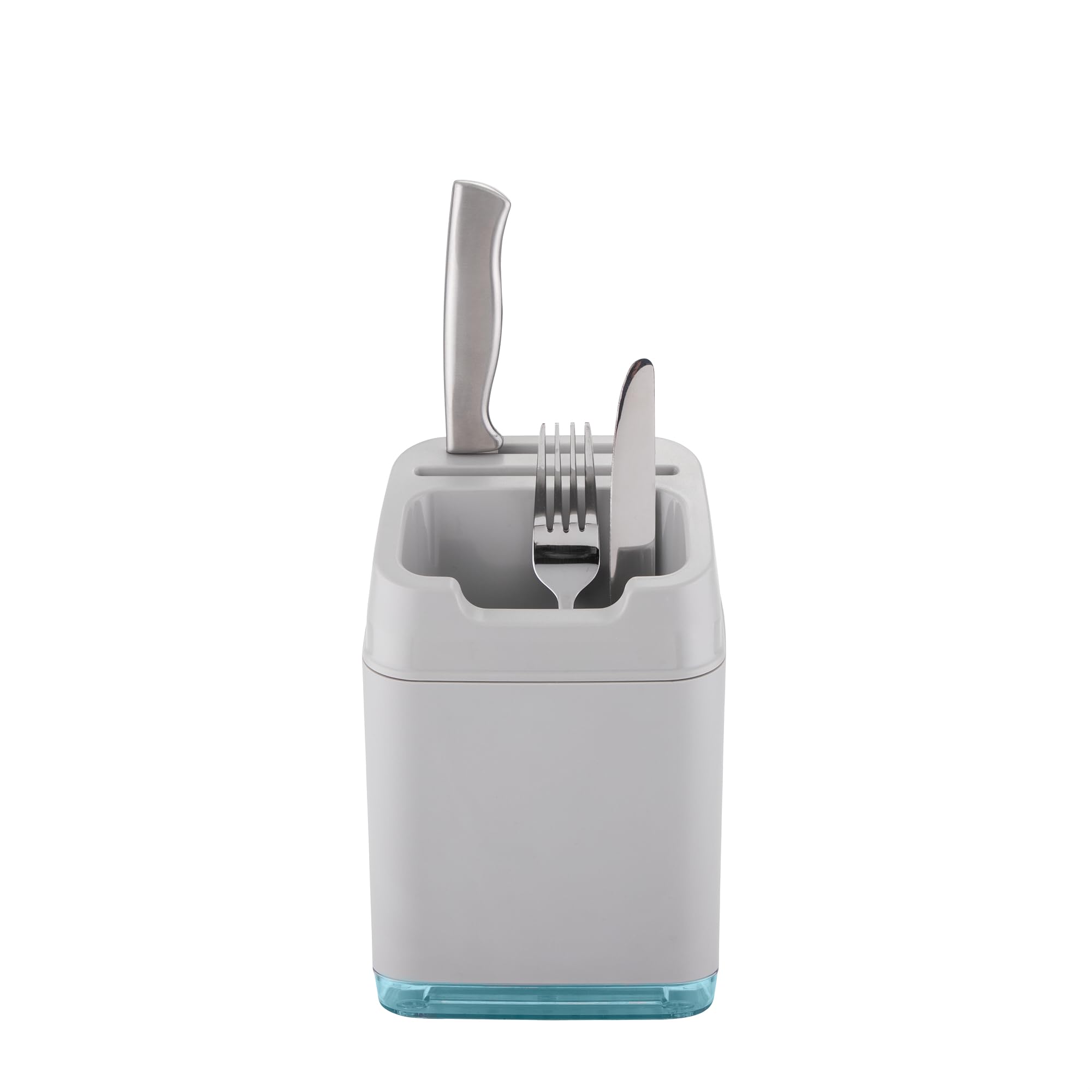 Minky Utensil Caddy, Utensil Holder with Knife Slots, Large Compartment for Cutlery & Utensils, Kitchen Organiser & Drainer, Sleek Holder for Kitchen Accessories, Made in The UK (Light Grey)
