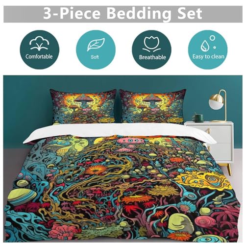 Housse de couette champignon parure de lit microfibre 220x240cm
