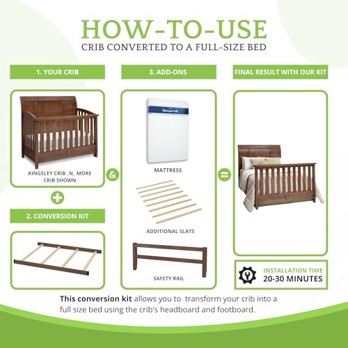 Image of Full-Size Conversion Kit Bed Rails Compatible with Delta Children Convertible Cribs - Solid Wood Rail #0050 - Toddler and Adult Bed Rail for Full-Size Beds - Baby Furniture (Weathered Chestnut - 223)