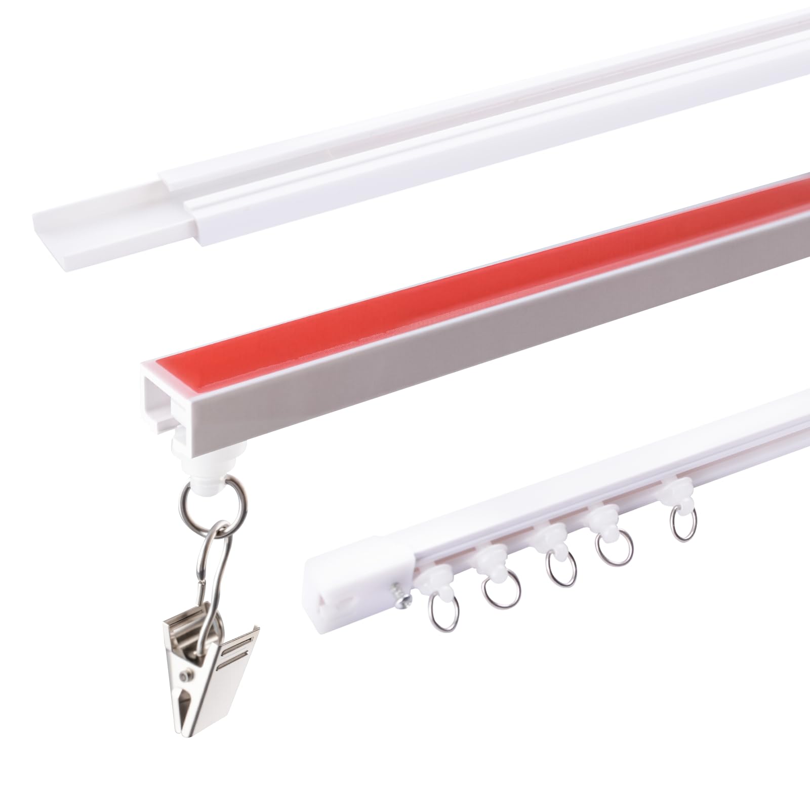 INCREWAY 1 SET Self-Adhesive No-Drill Curtain Track System, White Ceiling Curtain Track, Flexible Ceiling & Wall Mount Room Divider for Bathrooms (Damage-Free Installation, Includes Curtain Hangers)