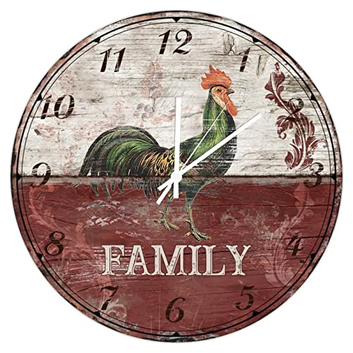 Reloj de pared familiar retro de gallo silencioso que no hace tictac, reloj de pared decorativo para jardín, funciona con pilas, 10 pulgadas, para el hogar, sala de estar, cocina, dormitorio Cover