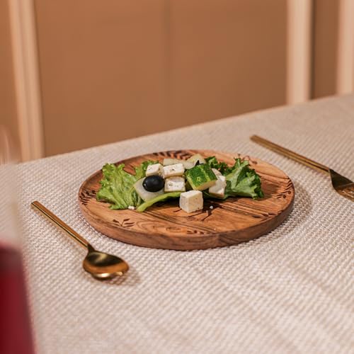Image of Wild Grove Serving Plate - Carved Deer & Leaf Design, Elegant Acacia Wood Plate for Snacks, Cheese, Fruits, and Home Decor, 20x20 cm