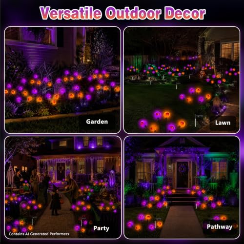 EEW Solar Halloween Decorations Outdoor 6 Pack Eyeball Lights Orange Purple - image 2
