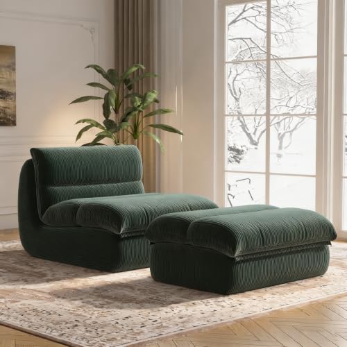 YVDNHP Bean Bag Chair with Ottoman, Memory Foam Lounge Sofa Adults Green