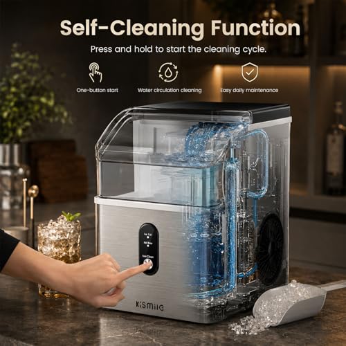 Image of Kismile Nugget Ice Maker Countertop, 35Lbs /24H Pebble Ice Maker with Chewable Pellet ice, First Ice in 7 Mins, Self-Cleaning Ice Machine with Removable Basket for Home & Kitchen(Sliver
