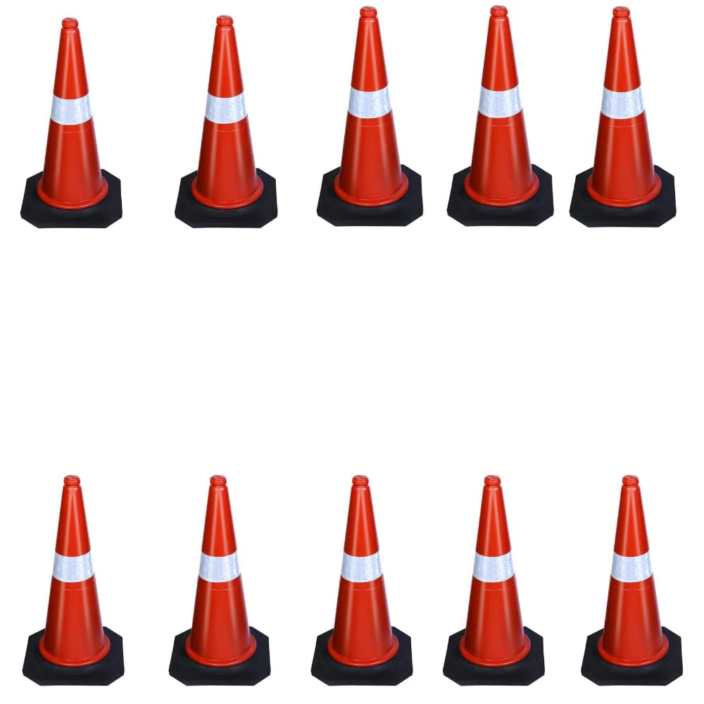 ABS INDUSTRY Safety Cones 2 Cones with 2 Meters S Hook Safety Chain and 2 Hooks Multipurpose PVC Plastic Traffic Safety Cone with Black Rubber Weighted Base and Highly Visible Reflective Collar