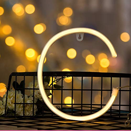 Image of ENUOLI LED Warm White Alphabet Neon Art Signs Letter Neon Night Lights (C) | Battery /USB Operated Neon Letter Light Wall Decor Light up Words for Wedding Birthday Party Christmas Home Bar Decoration
