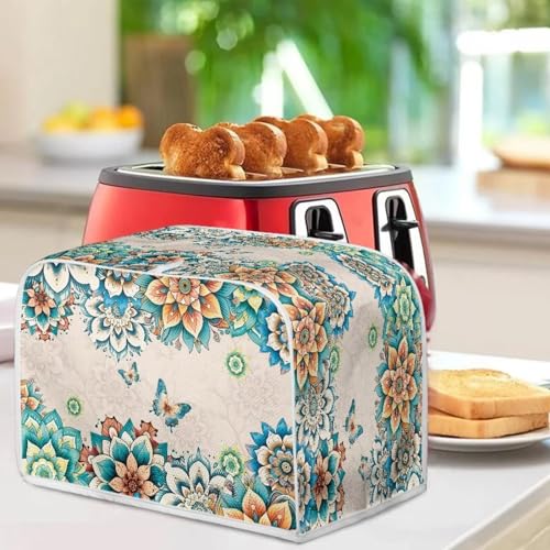 Image of Talayituse Boho Mandala Butterfly Print 2 Slice Toaster Covers Dust Protection Bread Maker Covers Toaster Oven Cloth Cover Kitchen Accessories Washable Appliance Cover with Handle