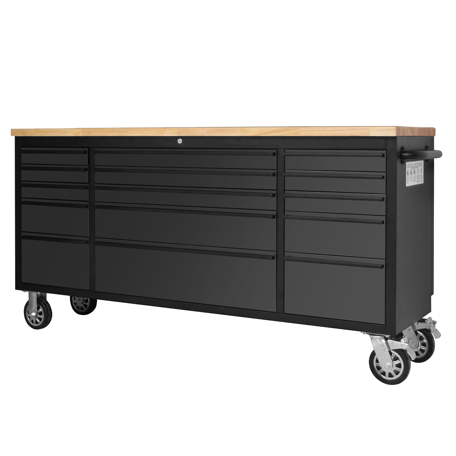 ExploreHorizon 72" Rolling Tool Chest with 15 Drawers - Heavy-Duty Steel & Rubber Wood Workbench on Wheels, Garage Workbench with Key Locking System,