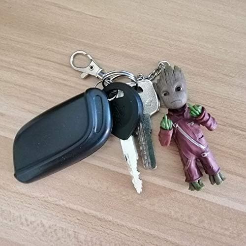 XuanAn Baby Groot Figures Keychain Pendant Model Kids Toy Tree Man Key Chain Car Hanging Decor Keyring Home Ornament