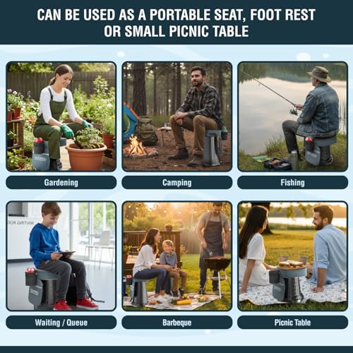 Image of NUMANU 2026 Upgraded XXL Collapsible Stool & 3IN1 Cushioned Carry Bag, 2.6 inch-19.7 inch Height Adjustable, Max 1,000lbs Portable Retractable Telescoping Seat, Foldable Camping Stool for Adults (XXL Square)