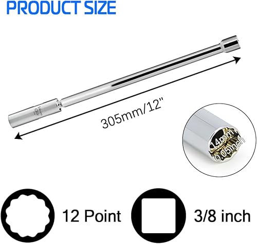 Miniatura 53 de Bujía magnética giratoria de pared delgada de 0.551 in y 0.630 in, unidad de 3/8 pulgadas, herramienta de extracción de bujías de 12 puntos