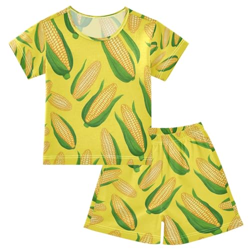 Pajama Sets Short Sleeve Corn Pattern Print Design Soft Cotton Summer Sleepwear 2 Piece PJS Size 5-14T