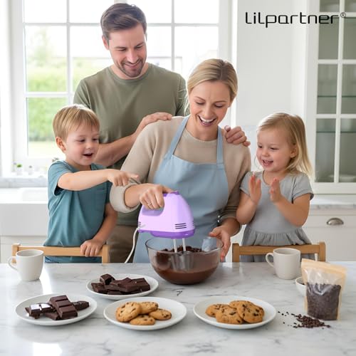 Image of LILPARTNER Hand Mixer Electric, Ultra Power Kitchen Hand Mixer With 7-Speed & 5 Stainless Steel Accessories for Whipping Dough, Cream, Cake, Dishwasher Safe, Light Purple