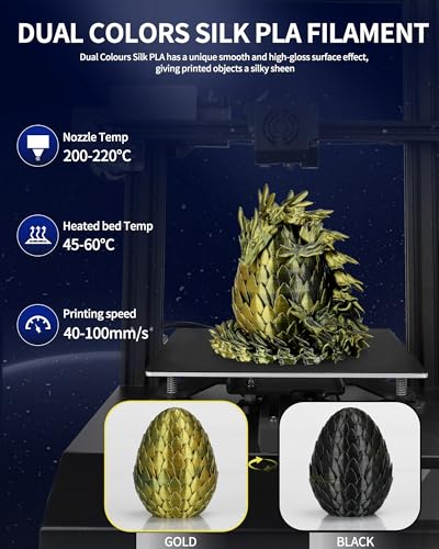 landu silk dual color pla filament 175mm 1kg 3d printer filament dimensional accuracy - 002mm coextrusion filament pla shiny filament fits for most fff 3d printers1kg spool 22lbs black gold