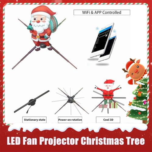 3D Ologramma Fan Proiettore con App, WiFi e Bluetooth, Natale e Halloween Picture Spinner, 1000 Video Library