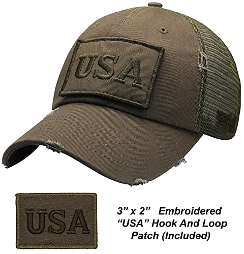 Image of Antourage American Flag Unconstructed Unisex Mesh Snapback Baseball Hat Cap for Men and Women +2 Patriotic Patches Included