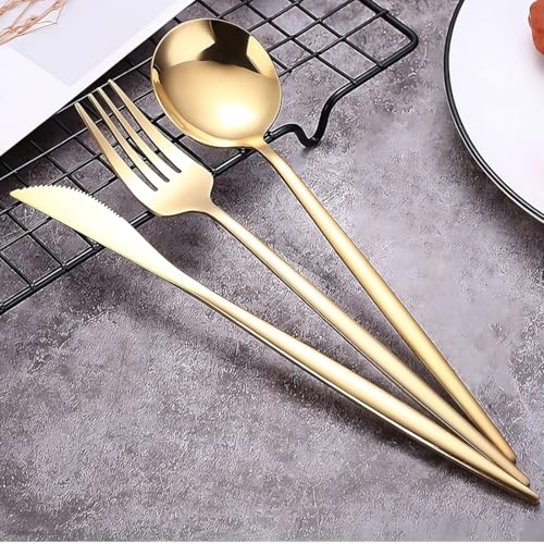 Image of BonZeaL Stainless Steel Premium Gold Cutlery Set for Dinning Table 3 Pieces Silverware Set Flatware Set with Gift Box Dinnerware Tableware Set Portable Travel Cutlery Set Gift for Travellers Father