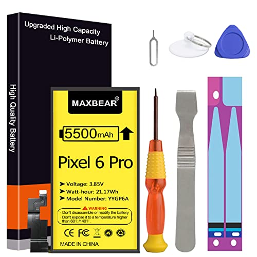 MAXBEAR Google Pixel 6 Pro Battery, (Upgraded) 5500mAh 3.85V Li-Polymer Replacement Battery for HTC Google Pixel 6 Pro with Repair Tool Kit
