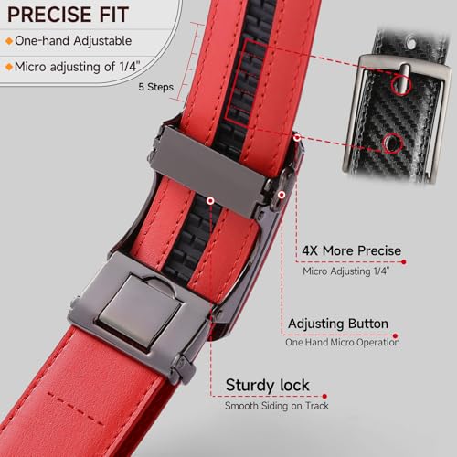 GAEKEAO Ratchet Belts for Men Dress Casual 1 3/12" Adjustable Genuine Leather Slide Buckle Designer Belt with Box Trim to Fit4