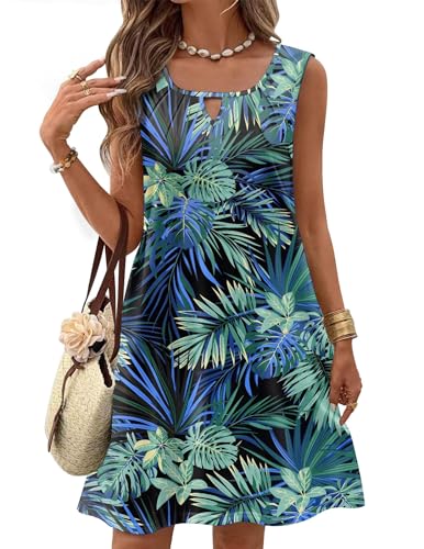 Image of Zeagoo Womens Casual Summer Dresses 2025 Boho Sleeveless Sundresses with Pockets Pleated Beach Floral T Shirt Dresses