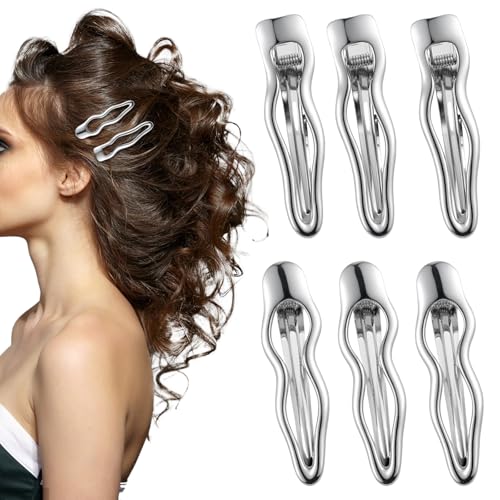 6 Piezas Pinzas de Pelo de Metal Plateadas con Onda, Clips Pequeños para Flequillo, Pinzas de Cocodrilo para Mujeres, Accesorios para Cabello Grueso y Fino miniatura 1