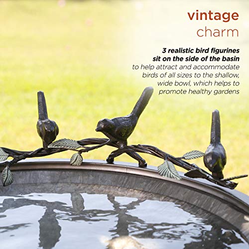 Alpine Corporation Ors684 Alpine Vintage Metal Birdbath, 22" L X 24" W X 35" H, Silver #TOP5