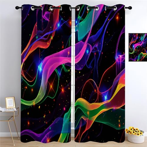 YUEAHOL Cortinas Salon Dormitorio Líneas y Rayas de Colores Arte Abstracto 3D Estampadas, Cortinas Ventana Opacas Termicas Aislantes Frio y Calor 2 Piezas con Ojales, Reduccion Ruido 110 x 140 cm