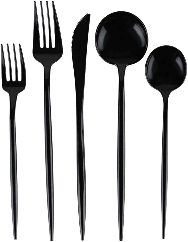 Blue Sky Novelty Black Plastic Dinner Forks, 384 Count Bulk Disposable Cutlery for Weddings, Parties, Catering & Events