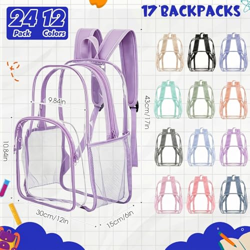 Image of Amylove 24 Pcs Clear Backpack bulk for Stadium Events Heavy Duty PVC Transparent Bookbag for College Workplace Security (17 Inches,Morandi)