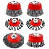Crimped Wire Cup Brush Set Packaged with 6 Different Wire Wheel Brushes for Angle Grinder ,with 4 1/2 Angle Grinder and 5/8-11 Thread Arbor for Cleaning Rust,Paint Removal(6 Packs )