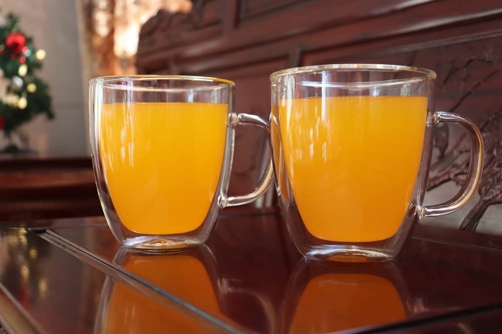 Großes transparentes Kaffeebecher-Set, 560 ml, Bistro-Doppelwand-Jumbo-Tasse mit großem Griff, ideal für Latte, Cappuccino und Saft, BE026