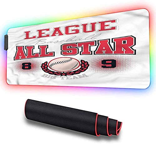 Alfombrilla de ratn RGB, deportes, bisbol universitario, softbol, alfombrilla de ratn LED extendida con base de gomaalfombrilla de ratn suave para teclado de computadora 600x350x30mm