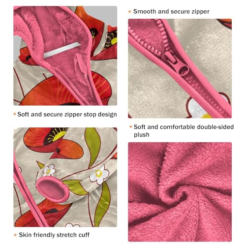 OTVEE Vintage Red Poppy Flower Kids Hoodie Jacket Fall Spring Full Zip Warm Outwear Coat3