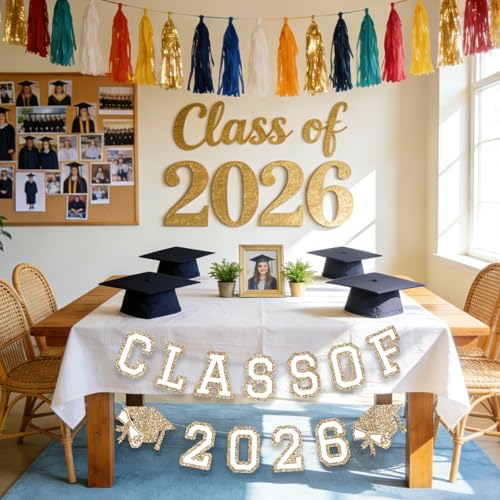 Image of Class of 2026 Graduation Banner University College Grad Garland Decoration Party Supplies High School Colors Gold White
