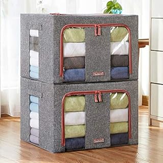 Moonday Zipped Storage Organiser Box, Huge Capacity Thick Nonwoven Bag for Bedding, Comforters, Blankets, Duvets, Clothes, Fordable Steel Frame(Twin Pack) (Grey, 100 Litre)