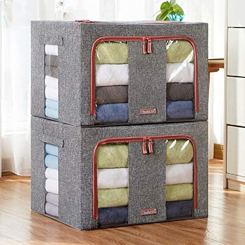 Moonday Zipped Storage Organiser Box, Huge Capacity Thick Nonwoven Bag for Bedding, Comforters, Blankets, Duvets, Clothes, Fordable Steel Frame(Twin Pack) (Grey, 100 Litre)